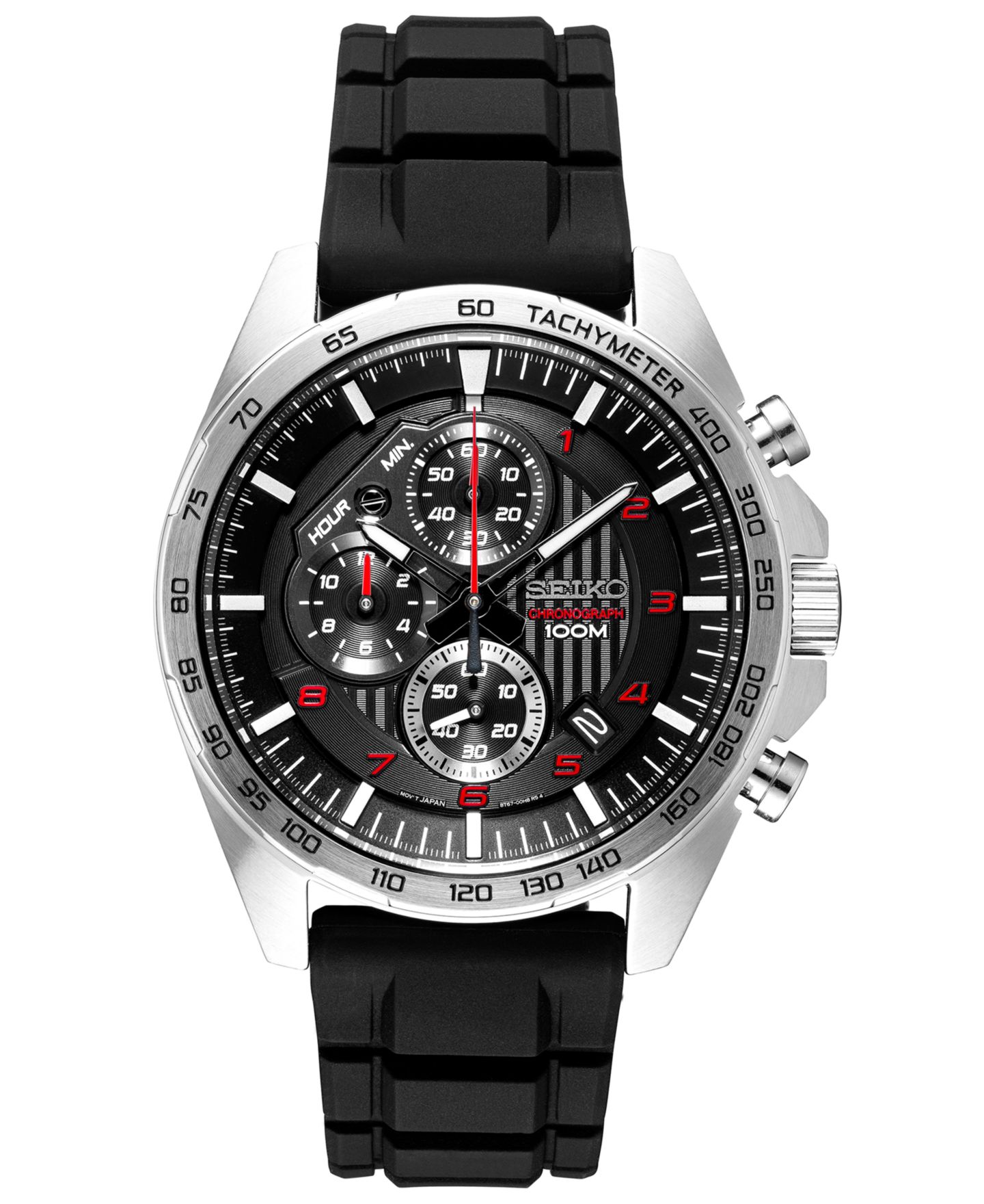 Мужские часы Seiko Chronograph Black Silicone Strap Watch 43.9mm — фото 1