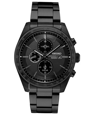 Seiko Men's Solar Chronograph Black Stainless Steel Bracelet Watch  &  Reviews - All Watches - Jewelry & Watches - Macy's