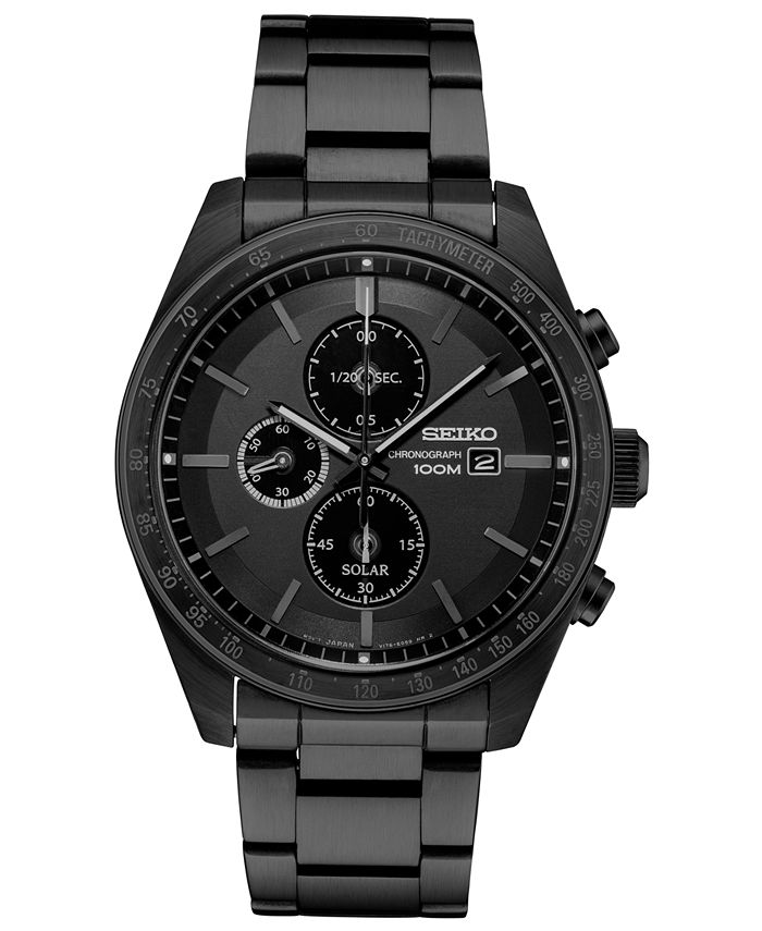 Seiko Men's Solar Chronograph Black Stainless Steel Bracelet Watch  &  Reviews - All Watches - Jewelry & Watches - Macy's