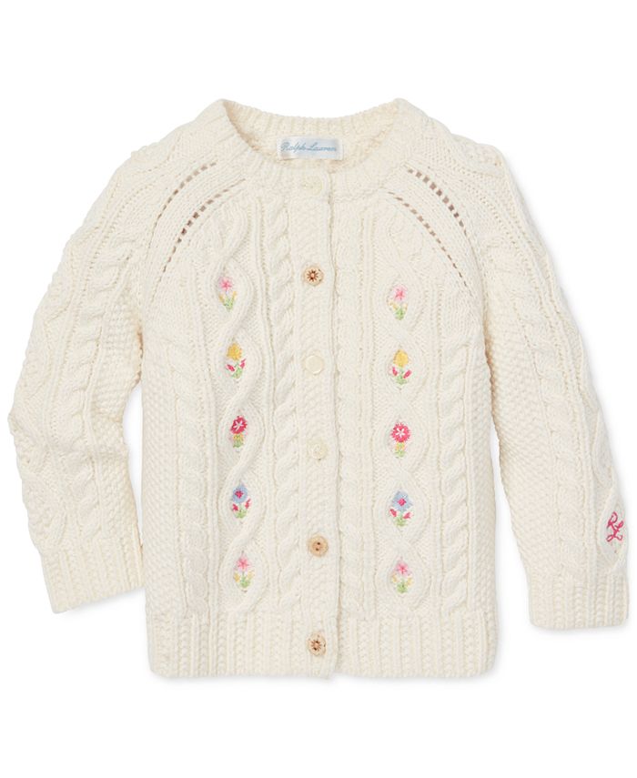 Polo Ralph Lauren Baby Girls Floral Aran-Knit Cardigan Sweater - Macy's