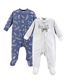 Baby Girls and Baby Boys Fleece Union Suit/Coveralls, Sleep and Play 2-Pack