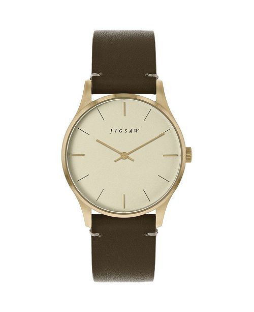 Jigsaw Ladies Watch Gold Stainless Steel Case Champagne Dial Brown Genuine Leather Strap Reviews Watches Jewelry Watches Macy S