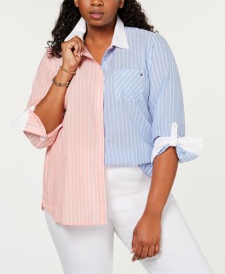 Tommy Hilfiger - Plus Size Cotton Two-Tone Striped Shirt