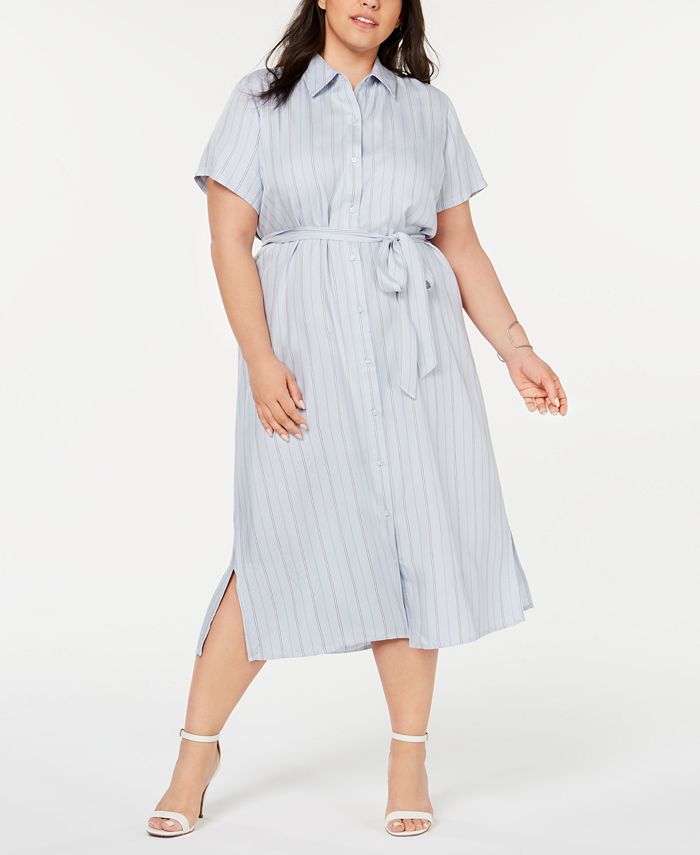 Seven7 Jeans Plus Size Striped Belted Shirtdress - Macy's