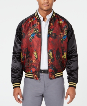 Tallia Men s Slim fit Floral Jacquard Bomber Jacket In Red ModeSens