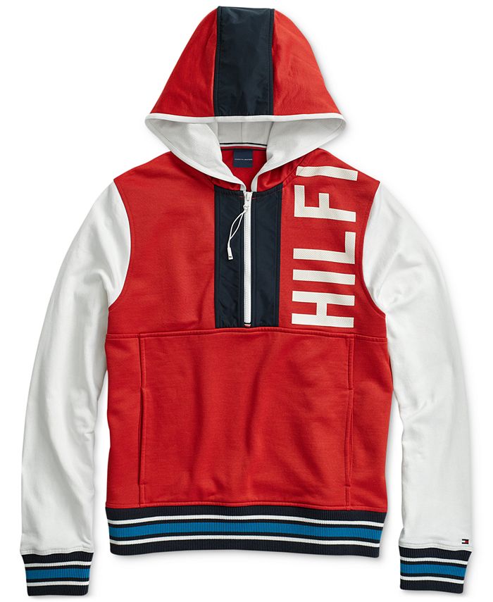 Tommy Hilfiger Men's Colorblocked Logo Hoodie with Extended Zipper Pull ...