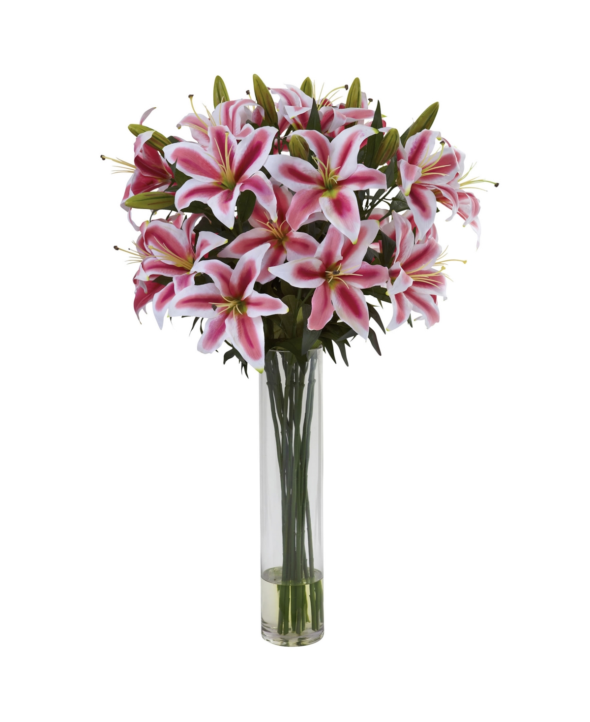 NEARLY NATURAL RUBRUM LILY W/ LARGE CYLINDER FLORAL ARRANGEMENT 