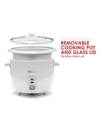 Elite Cuisine 6-Cup Rice Cooker with Glass Lid and Keep Warm Function, Makes Stews, Grains, Hot Cereals