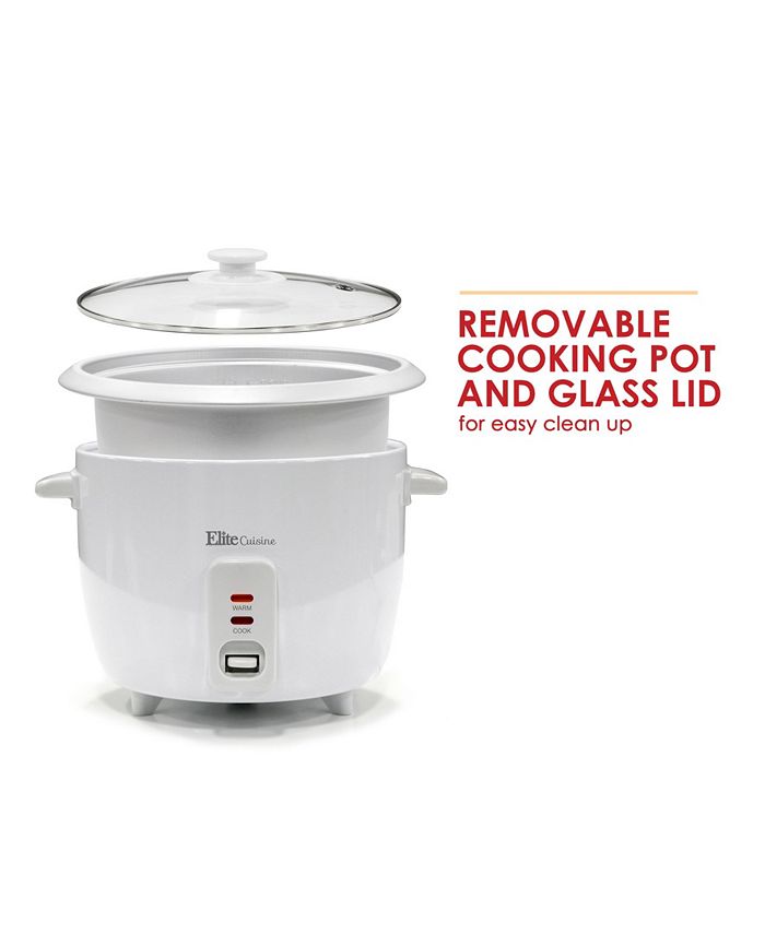 Elite Gourmet Elite Cuisine 6Cup Rice Cooker with Glass Lid and Keep Warm Function, Makes Stews