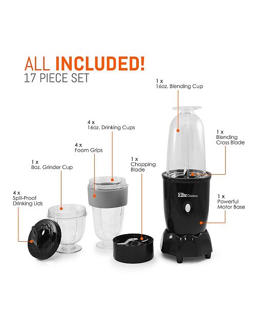 Elite by MaxiMatic Elite Cuisine 17 Piece Personal Drink Blender with