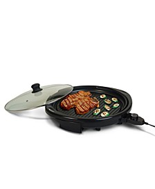 14 inch Smokeless Indoor Electric BBQ Nonstick Grill with Glass Lid, Dishwasher Safe