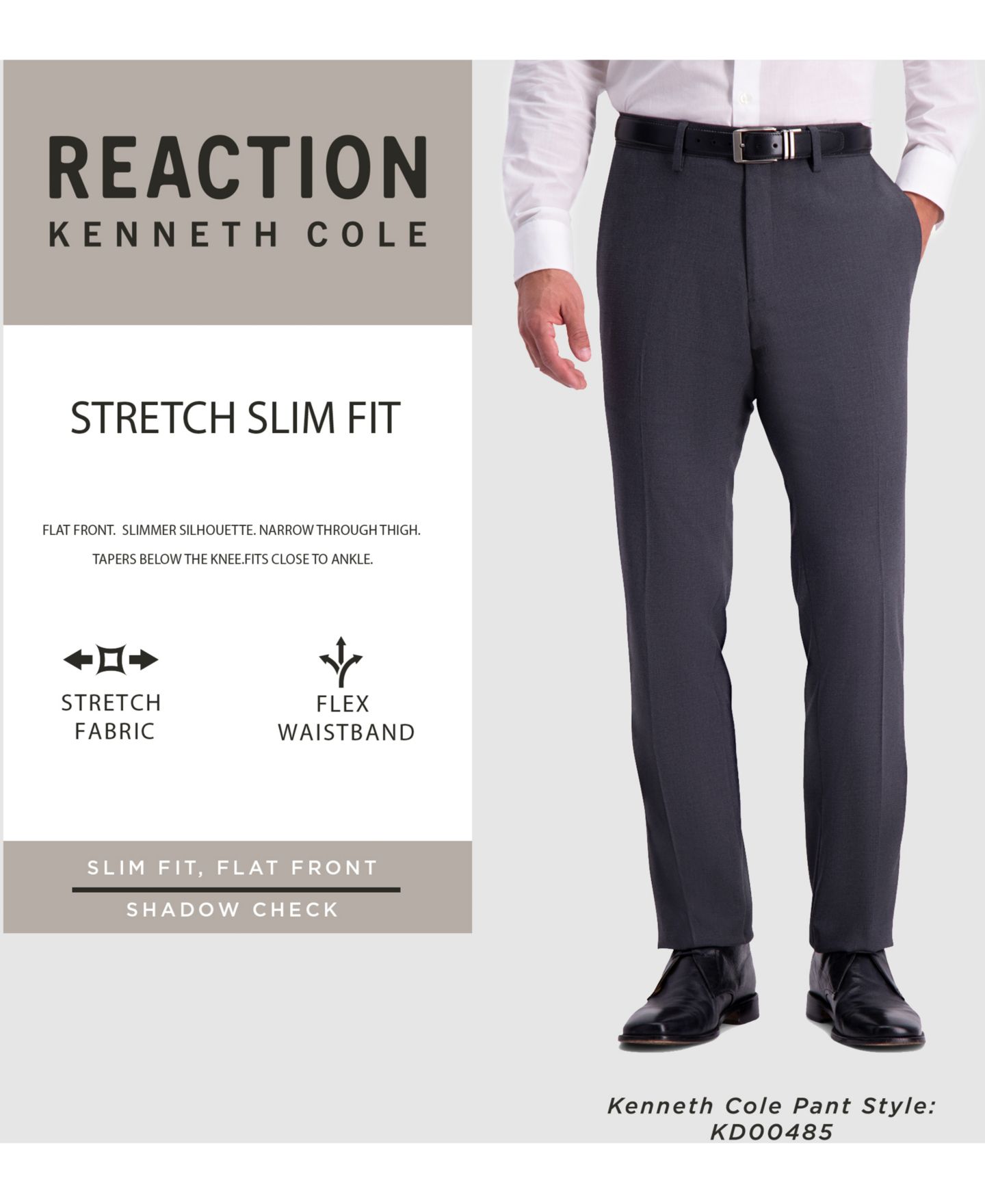 Мужские брюки Kenneth Cole Reaction Slim-Fit Shadow Check Dress Pants, цвет: Чёрный — фото 7
