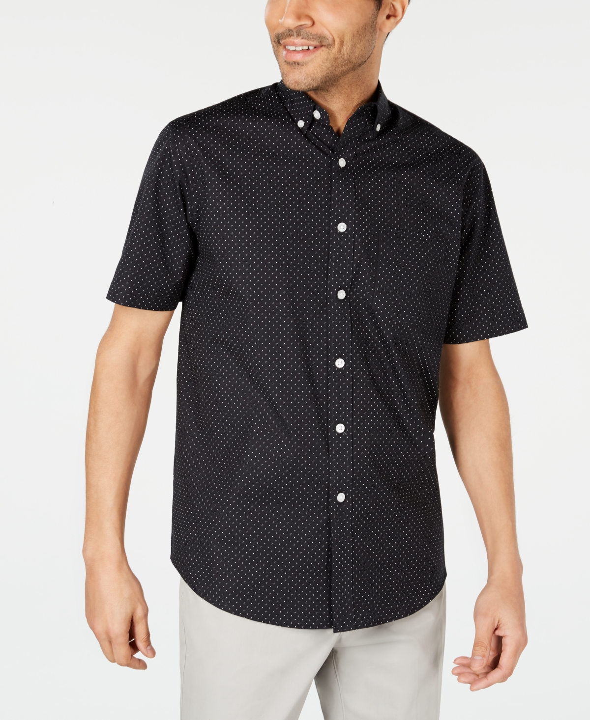 Men's Micro Dot Print Stretch Cotton Shirt, Created for Macy's - Navy Blue