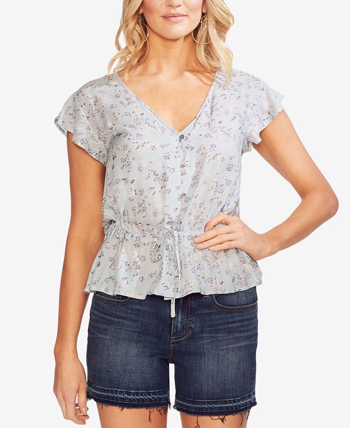 Vince Camuto Printed Drawstring Blouse - Macy's