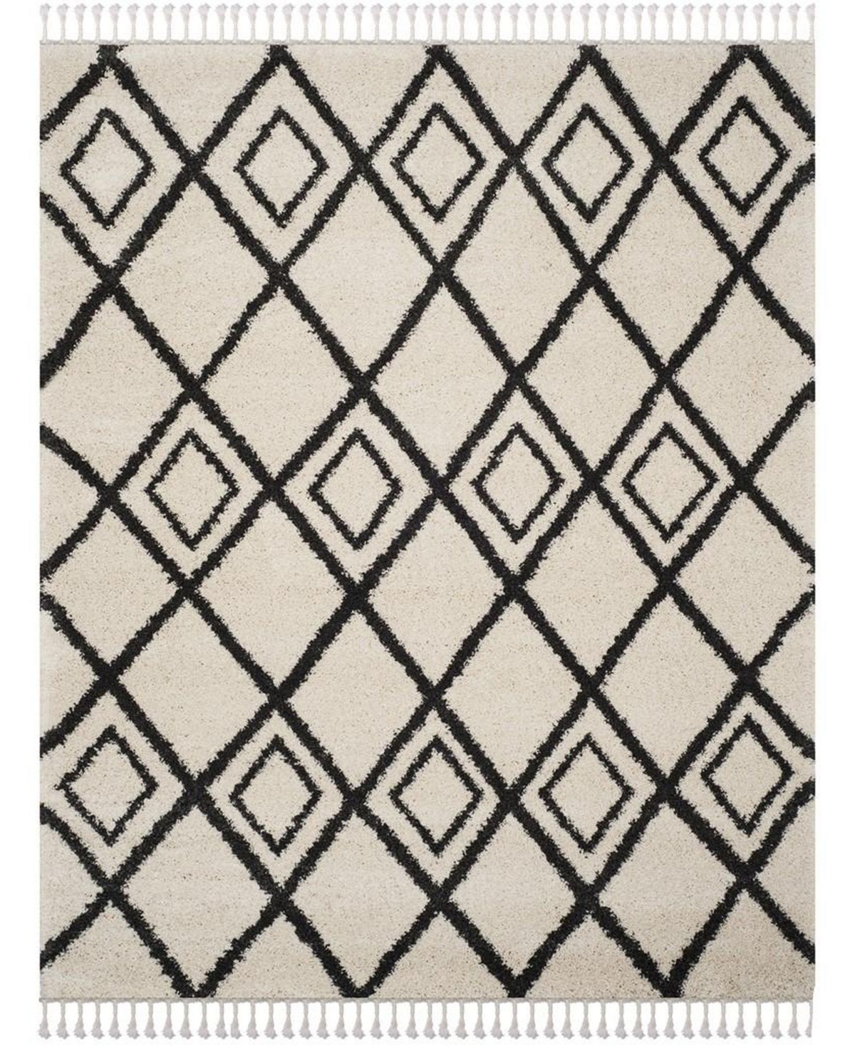 Safavieh Moroccan Fringe Shag Cream and Charcoal 8' X 10' Area Rug - Cream