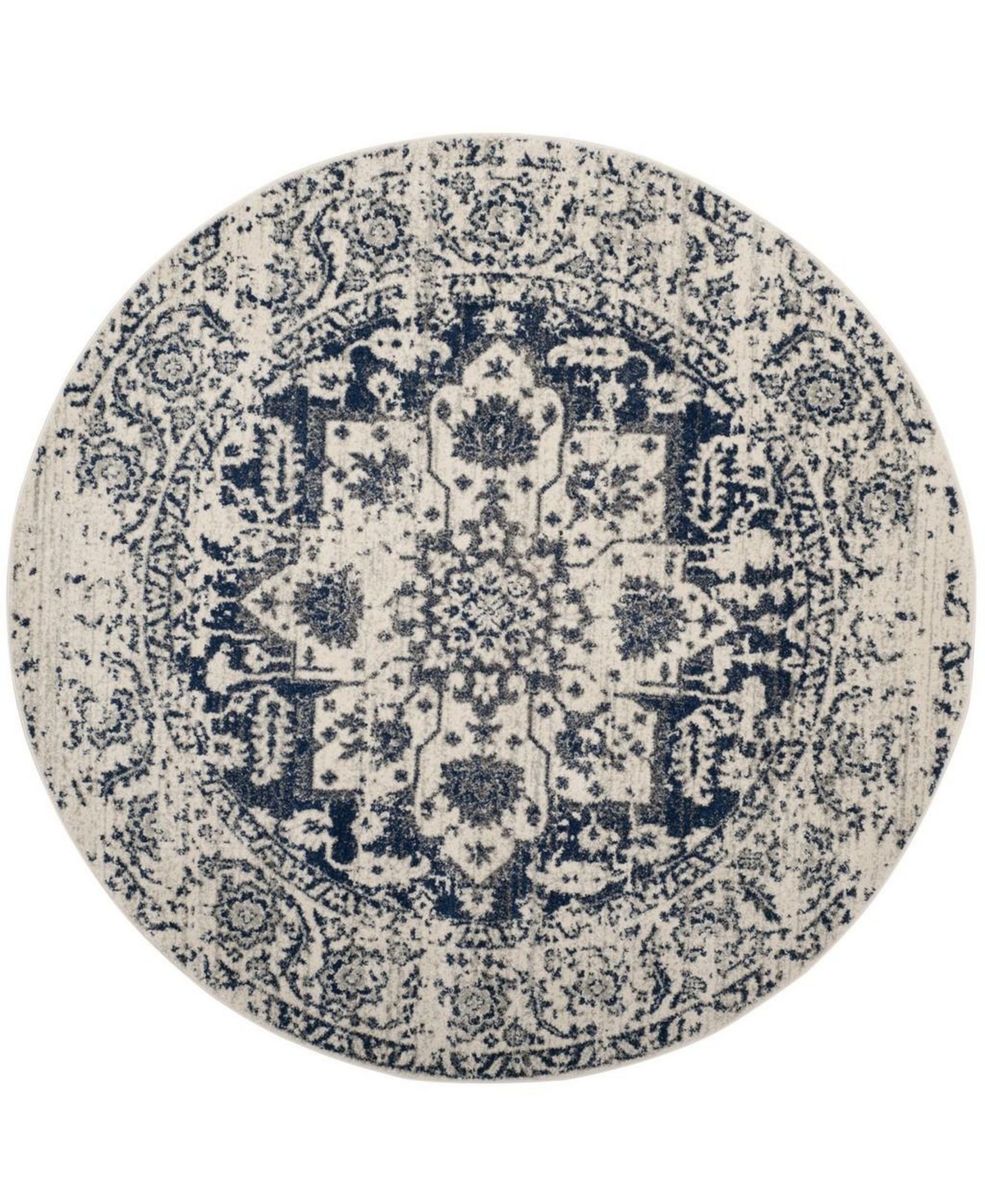 Safavieh Madison MAD603D Cream and Navy 9' x 9' Round Area Rug - Cream