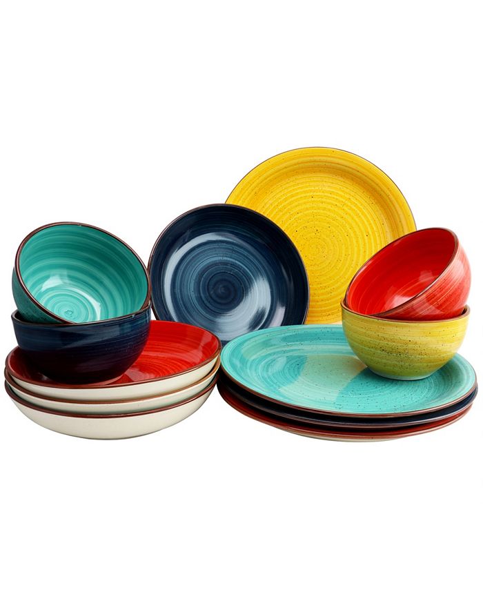 Gibson Color Speckle 12 Piece Mix and Match Double Bowl Dinnerware Set