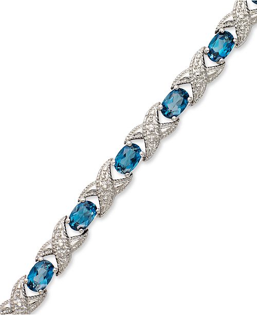 Macy&#39;s Semi-Precious Stone and Diamond Accent X0 Link Bracelet Collection in Sterling Silver ...