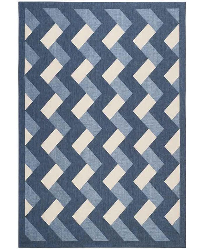 Safavieh Courtyard Navy and Beige 6'7" x 9'6" Sisal Weave Outdoor Area