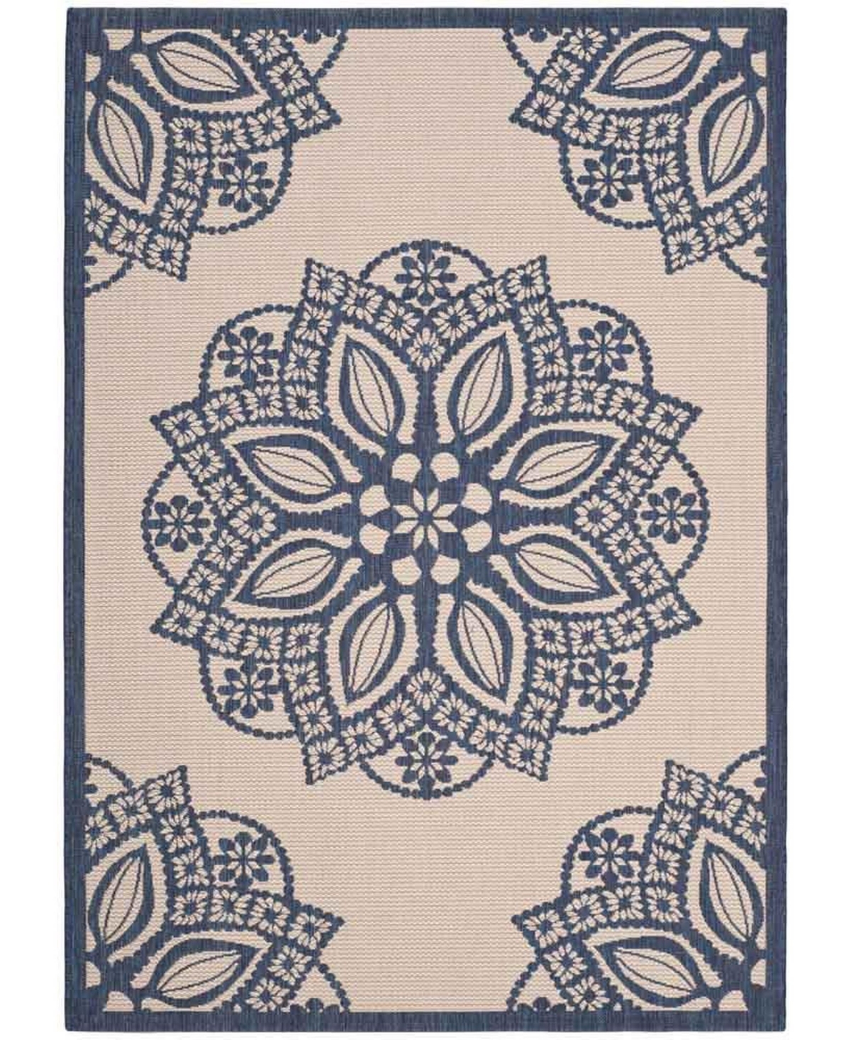 Safavieh Courtyard Beige and Navy 8' x 11' Sisal Weave Outdoor Area Rug - Beige / Na