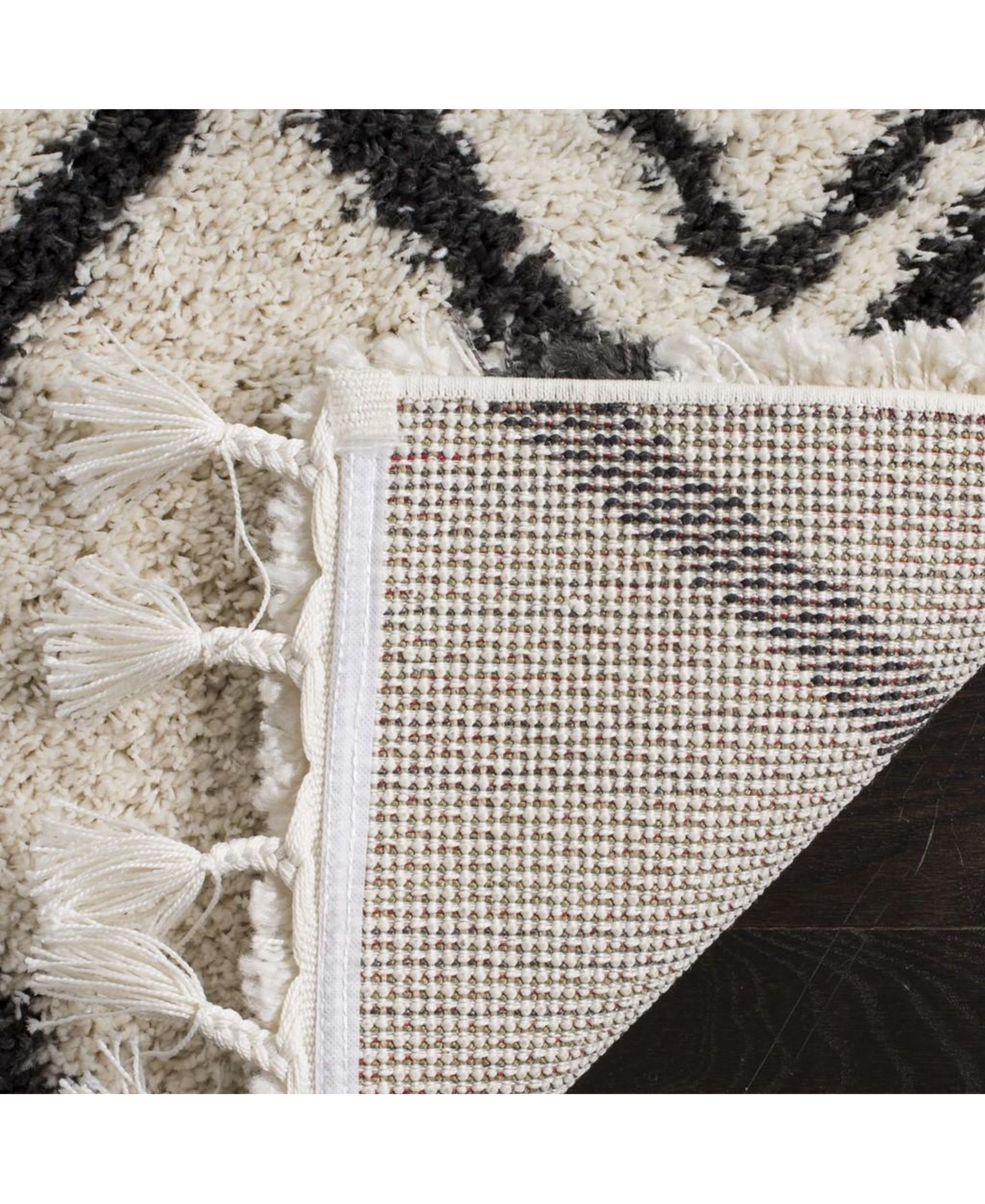 Safavieh Moroccan Fringe Shag MFG244and Charcoal X Area Rug - Cream