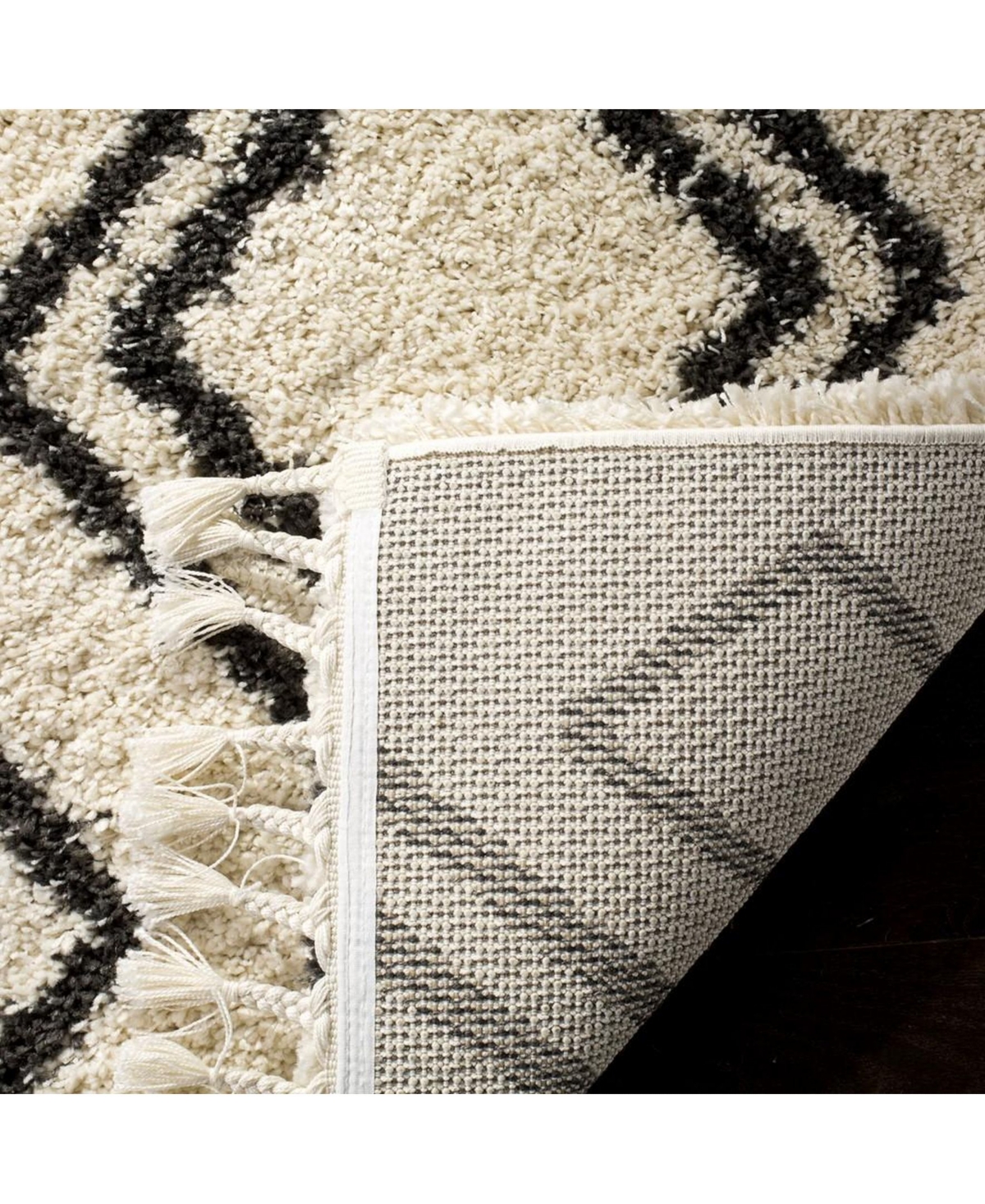 Safavieh Moroccan Fringe Shag MFG246and Charcoal X Area Rug - Cream