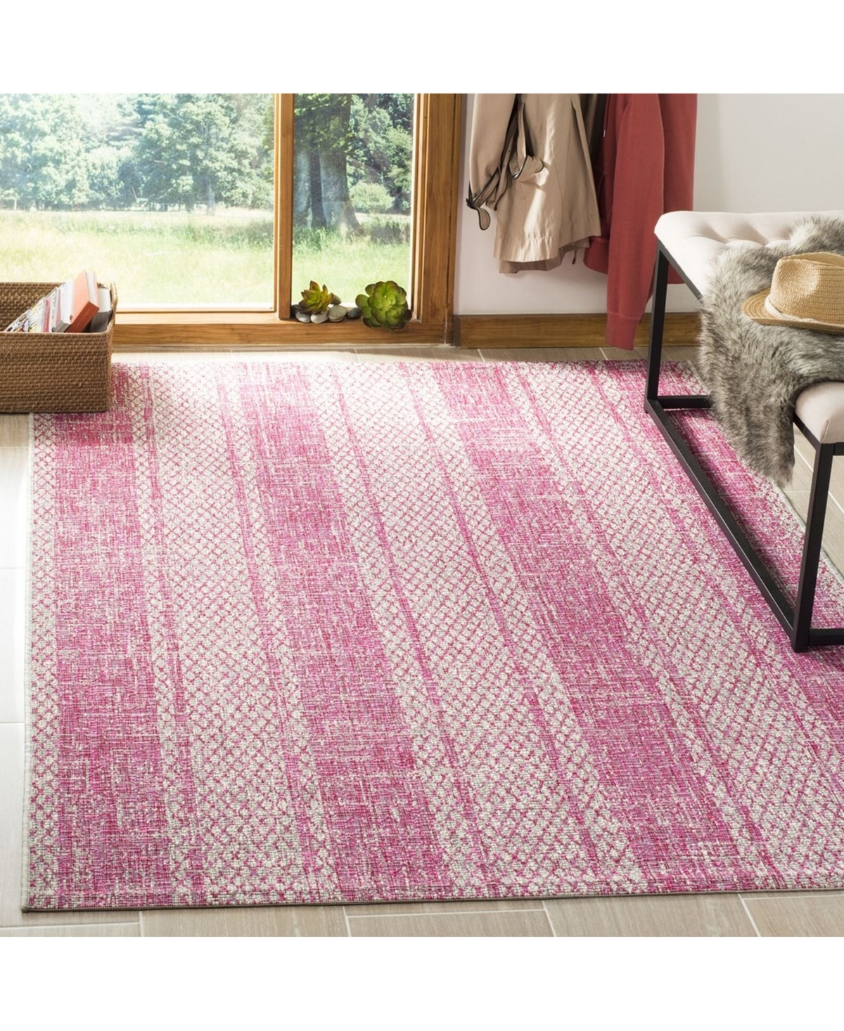 Safavieh Courtyard CY8736 Light Gray and Fuchsia 5'3" x 7'7" Sisal Weave Outdoor Area Rug