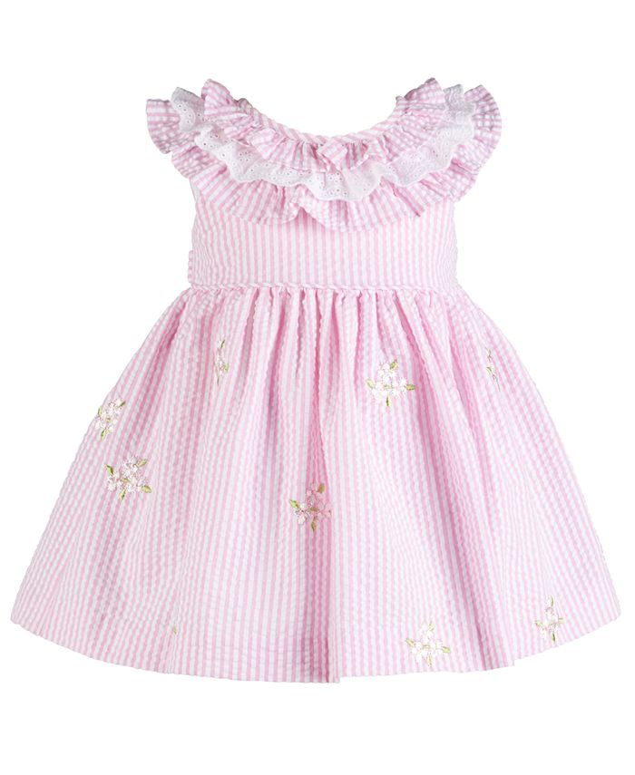 Bonnie Baby Baby Girls Embroidered Seersucker Dress - Macy's