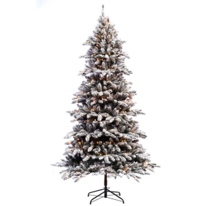 Puleo International 7.5 Ft Pre-lit Flocked Birmingham Fir Artificial Christmas Tree 400 Ul Listed Clear Li In White