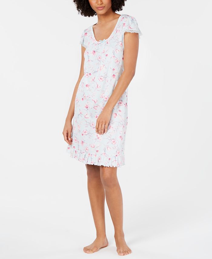 Miss Elaine Flutter-Sleeve Printed Nightgown - Macy's