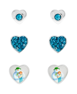 image of Snowman Cubic Zirconia Hearts Set of 3 Stud Earrings