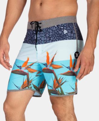 Hurley - Men's Phantom Bird Stretch Colorblocked Floral-Print 18" Board Shorts