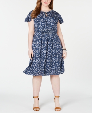 LUCKY BRAND PLUS SIZE OLIVIA PRINTED SHIRRED DRESS