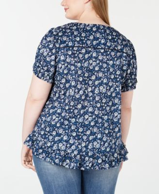 Lucky Brand Plus Size Floral-Print Ruffled Top