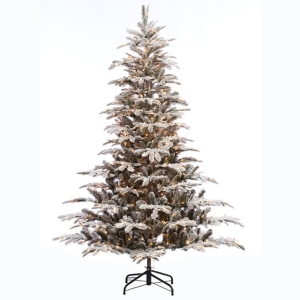 Puleo International 7.5 Ft. Pre-lit Arctic Fir Flocked Artificial Christmas Tree 700 Ul Listed Clear Light In White