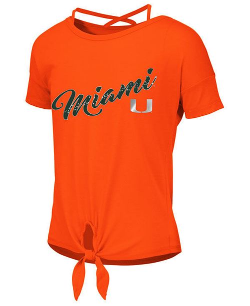 Colosseum Big Girls Miami Hurricanes Tie Front Ballerina T Shirt
