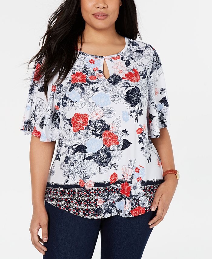 Charter Club Plus Size Flutter-Sleeve Top, Created for Macy's - Macy's