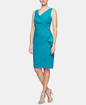 Shop Alex Evenings Compression Embellished Ruched Sheath Dress In Turquoise