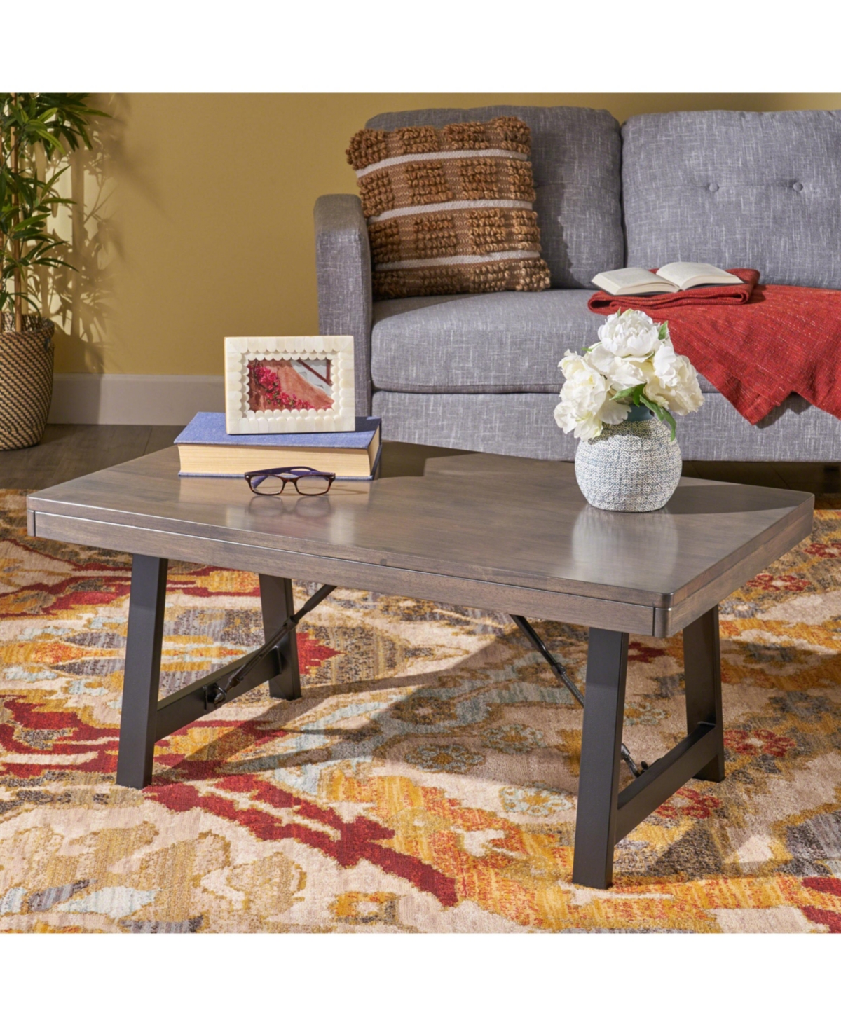 Noble House Linnett Rubberwood Farmhouse Coffee Table In Grey