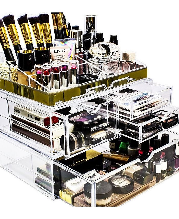 Sorbus Cosmetics Makeup and Jewelry Storage Case Display Sets With Trim