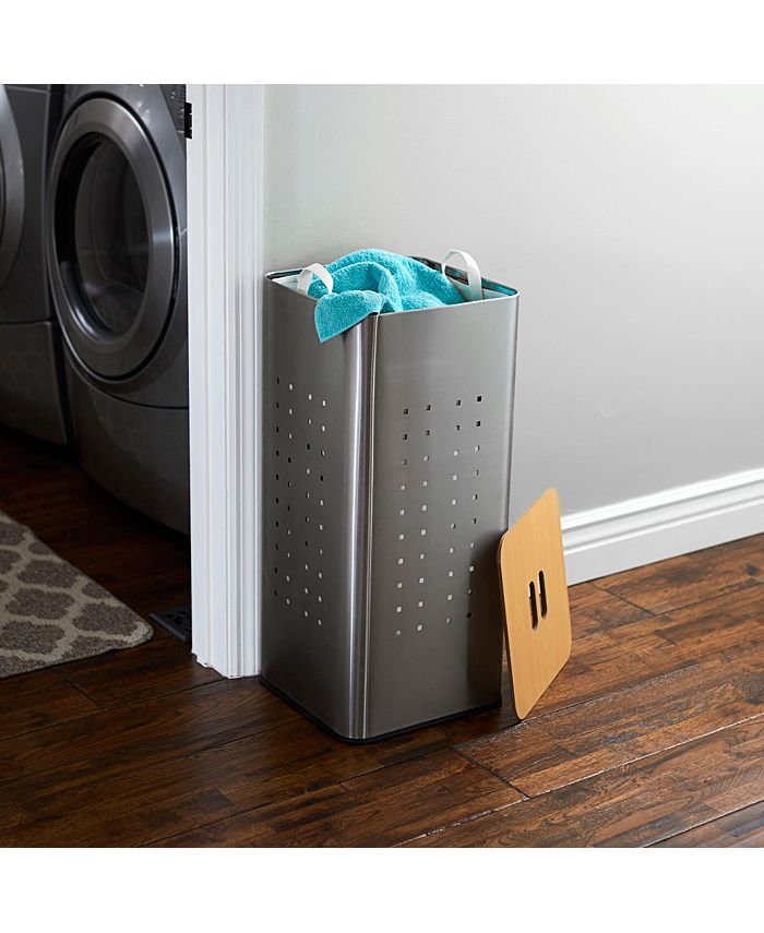 Household Essentials Square Metal Laundry Hamper with Wood Lid Macy's