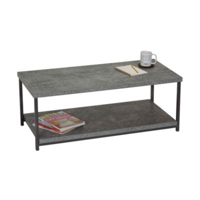 Slate Faux Concrete Coffee Table with Storage Shelf