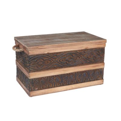 Decorative Trunk, Embossed Metal, Chinese Fir Wood
