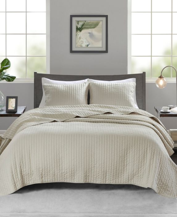 Madison Park 2pc Twin/Twin Extra Long Mitchell Reversible Coverlet Set Cream