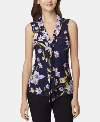 Tahari ASL - Printed Sash-Neck Top