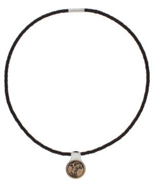 image of Men-s Americana Braided Leather Necklace with Bronze and Sterling Silver Pendant