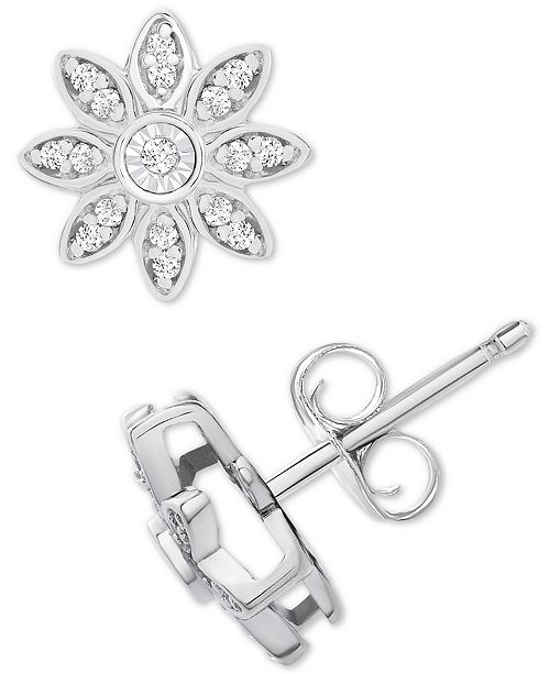 Macy S Diamond Flower Stud Earrings 1 10 Ct T W In Sterling