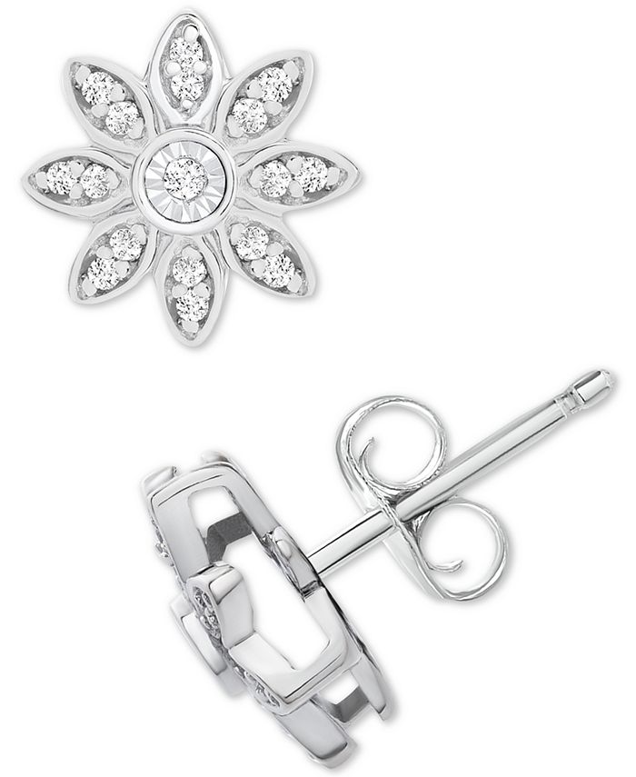 Macy's Diamond Flower Stud Earrings (1/10 ct. .) in Sterling Silver &  Reviews - Earrings - Jewelry & Watches - Macy's