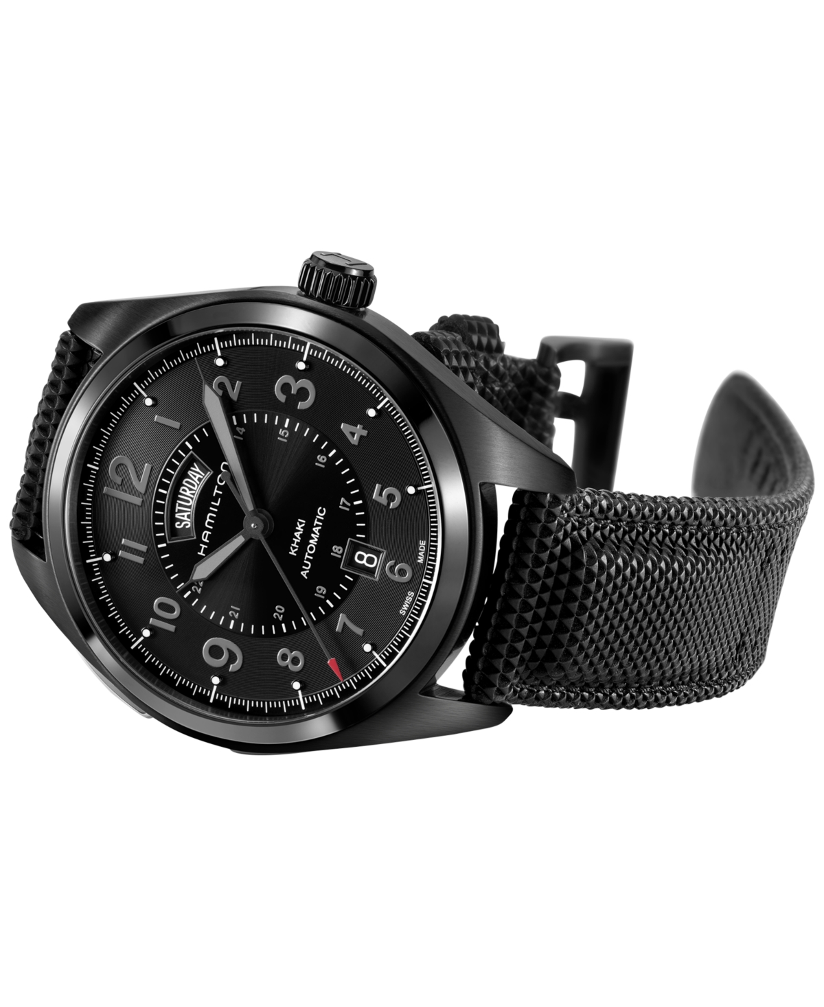 Shop Hamilton Men's Swiss Automatic Khaki Field Black Rubber Strap Watch 42mm H70695735