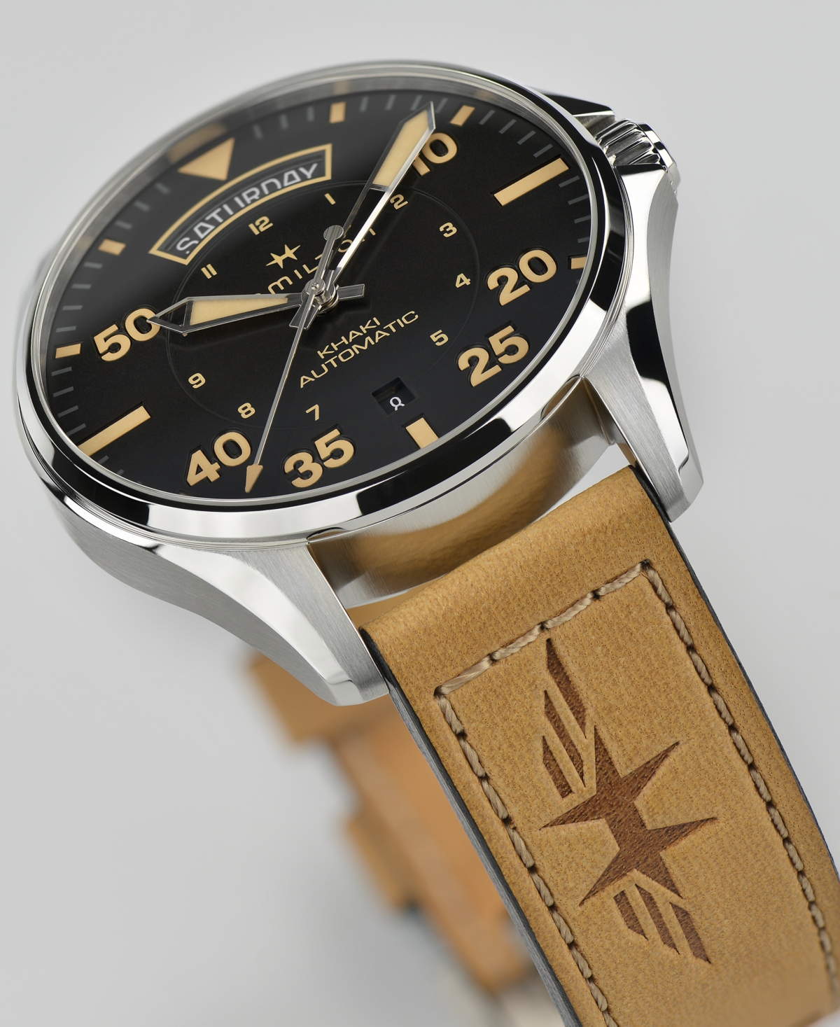 Hamilton Men's Swiss Automatic Khaki Pilot Brown Leather Strap Watch 42mm In No Color